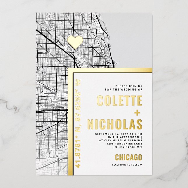 Chicago Liebe Locator | Städtische Hochzeit Folieneinladung (Vorderseite)