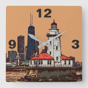 CHICAGO LIGHTHOUSE QUADRATISCHE WANDUHR