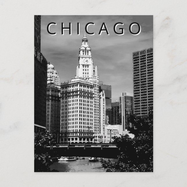 Chicago LT Wind City Wind Color Schwarz-weiß Postkarte (Vorderseite)