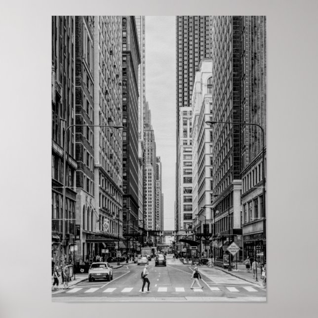 Chicago Madison Street Grayscale Poster (Vorne)