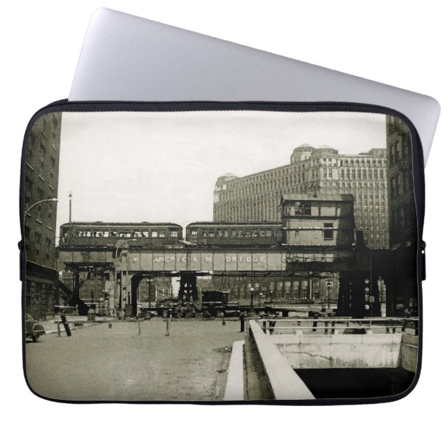 CHICAGO MERCHANDISE MART TROLLEY ZUG WATERCOLOR LAPTOPSCHUTZHÜLLE (Vorderseite)