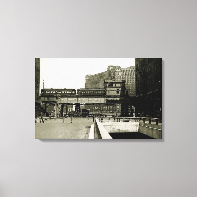 CHICAGO MERCHANDISE MART TROLLEY ZUG WATERCOLOR LEINWANDDRUCK (Vorderseite)