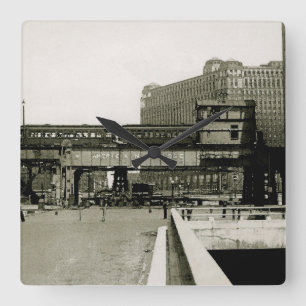 CHICAGO MERCHANDISE MART TROLLEY ZUG WATERCOLOR QUADRATISCHE WANDUHR