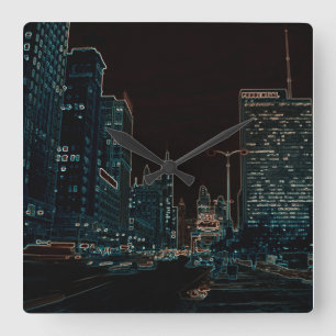 Chicago Michigan Avenue 1960er Jahre Glühende Kant Quadratische Wanduhr