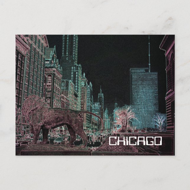 CHICAGO MICHIGAN AVENUE @ ART MUSEUM 1967 NEON POSTKARTE (Vorderseite)