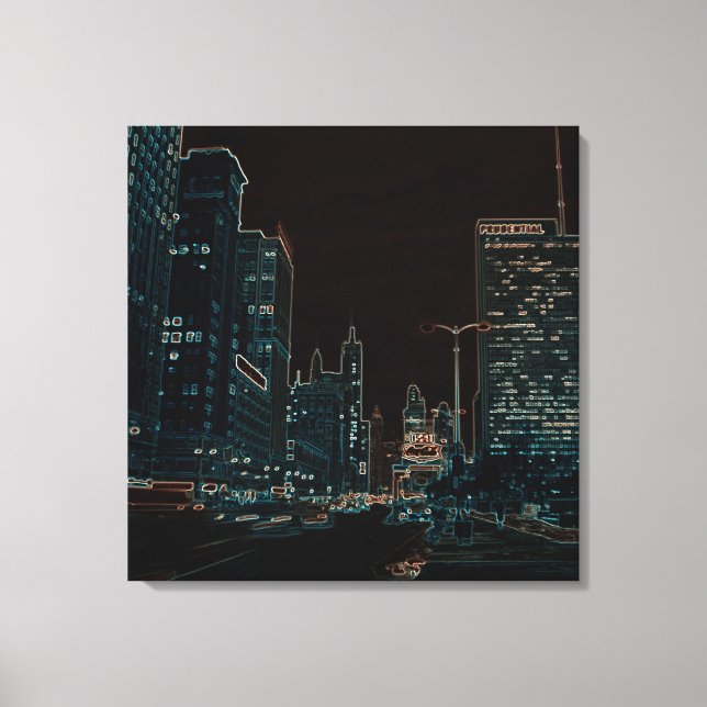 Chicago Michigan Avenue @ Night 1967 Neon Colorful Leinwanddruck (Vorderseite)