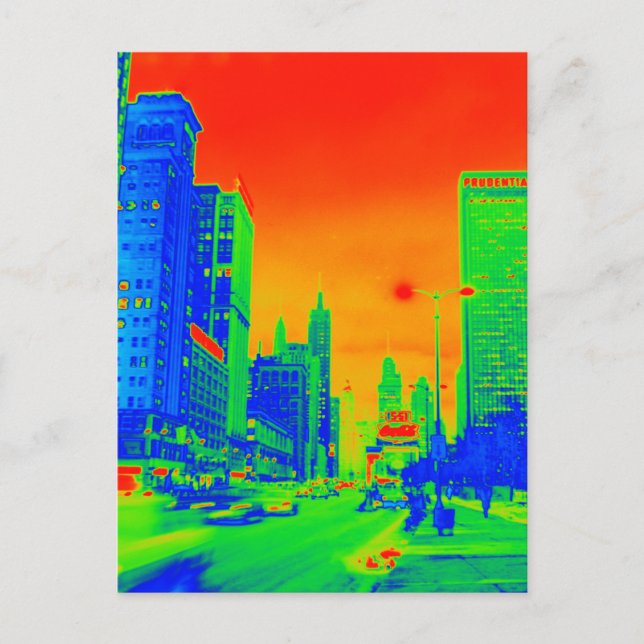 Chicago Michigan Avenue @ Night 1967 Neon Colorful Postkarte (Vorderseite)