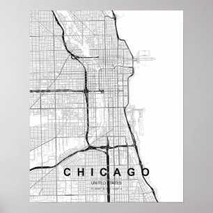Chicago-Minimalist-Karte (Schwarz & Weiß) Poster