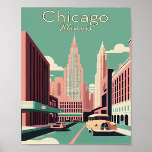 Chicago Minimalist Vintage Reise Kunstplakat Poster