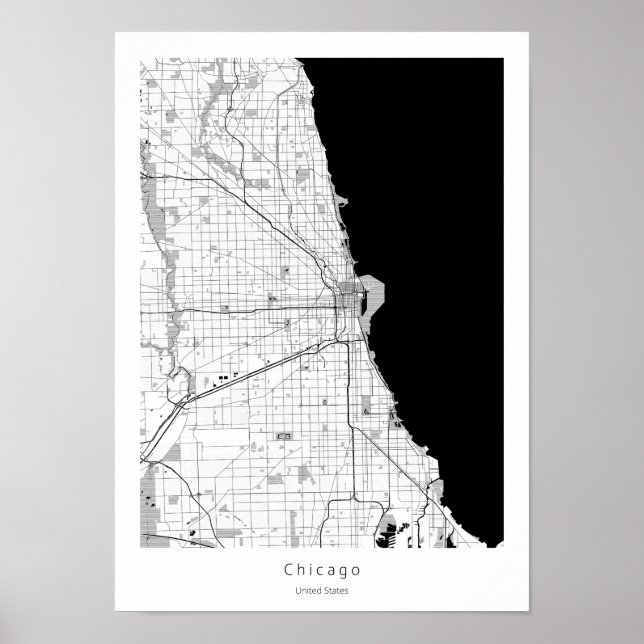 Chicago Modern Minimal Black and White Line Karte Poster (Vorne)