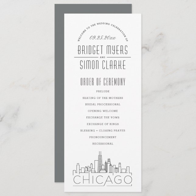 Chicago | Modernes Hochzeitsprogramm für Deko Einladung (Vorne/Hinten)