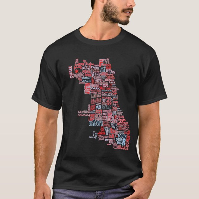 Chicago-Nachbarschafts-Karte T-Shirt (Vorderseite)