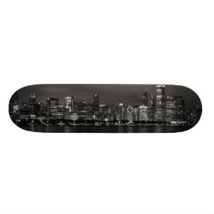 Chicago-NachtStadtbildGrayscale Skateboard