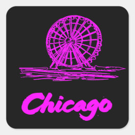 Chicago Navy Pier Riesenrad Neon Pink  Quadratischer Aufkleber
