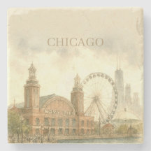 Chicago Navy Pier Wasserfarben-Landschaftsmarke