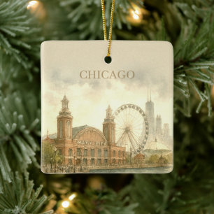 Chicago Navy Pier Wasserfarbenes Wahrzeichen Keramikornament