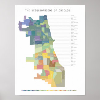 Chicago Neighhoods Map Poster