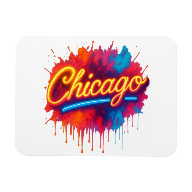 Chicago Neon Street Art Splash Magnet (Horizontal)