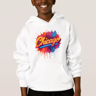 Chicago Neon Street Art Splash Magnet Hoodie
