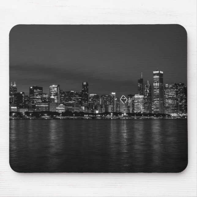 Chicago Night Cityscape Grayscale Mousepad (Vorne)