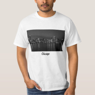 Chicago Night Cityscape Grayscale T-Shirt