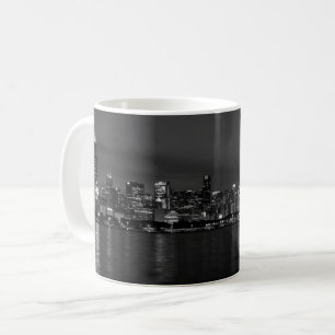 Chicago Night Cityscape Grayscale Tasse