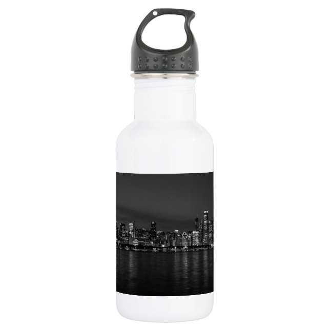 Chicago Night Cityscape Grayscale Trinkflasche (Vorderseite)