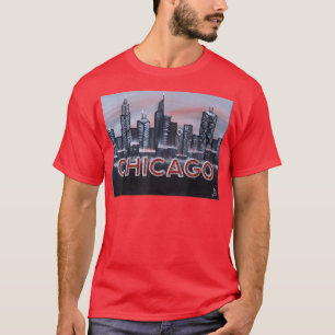 Chicago Night Lights up letters of Red Dusk The Wi T-Shirt