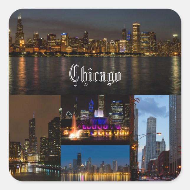 Chicago Night Quadratischer Aufkleber (Vorderseite)