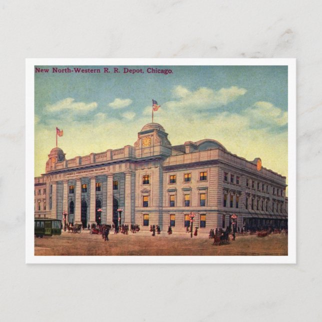 Chicago North Western Rail Road Depot in den 1910e Postkarte (Vorderseite)