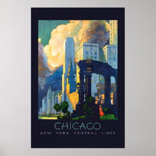 Chicago NY Central Linien 1920er Jahre Vintage Sti Poster