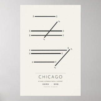 Chicago O'Hare ORD Flugplatzkarte Poster | Minimal