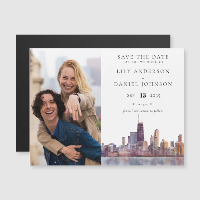 Chicago Photo Wedding Save The Date Magneteinladung (Vorne/Hinten)