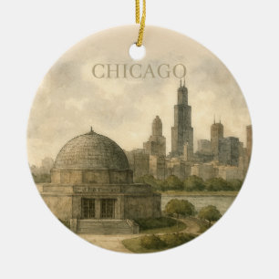 Chicago-Planetarium-Aquarell-Wahrzeichen-Foto Keramik Ornament
