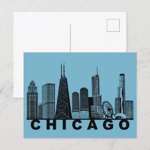 Chicago Postkarte – Silhouette der ikonischen Skyl