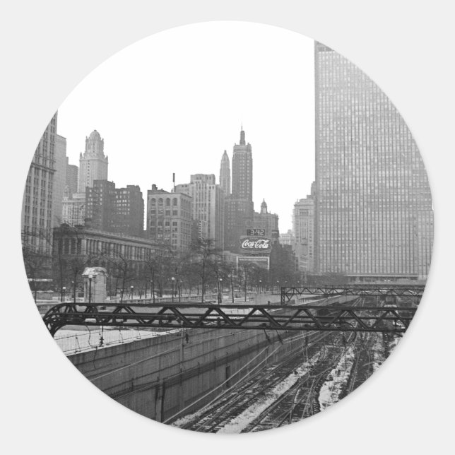 Chicago Rail Yards Michigan Avenue 1960er Foto Runder Aufkleber (Vorderseite)