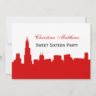 Chicago Red Skyline Silhouette Sweet 16 Party Einladung