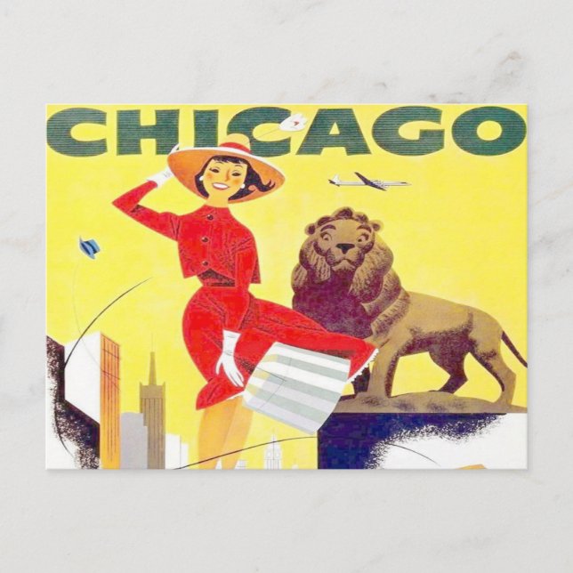 Chicago Reisetourismus Plakat Retro-Flugzeug Postkarte (Vorderseite)