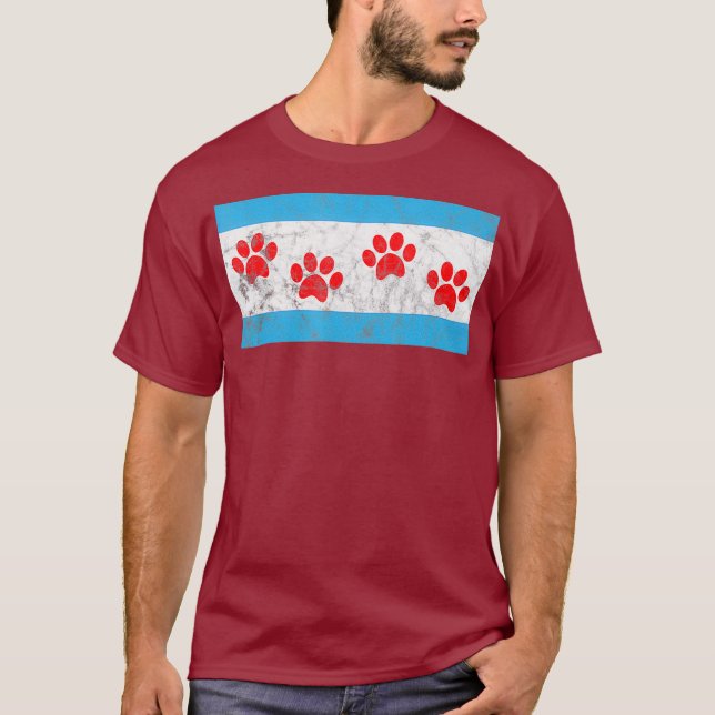 Chicago Rescue Dog Paw Flag Skyline T-Shirt (Vorderseite)