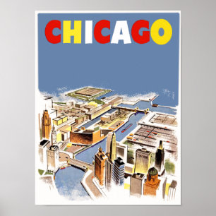 Chicago. Retro Art-Reiseplakat Poster