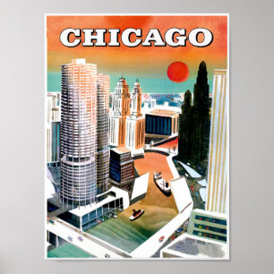 Chicago. Retro Art-Reiseplakat Poster