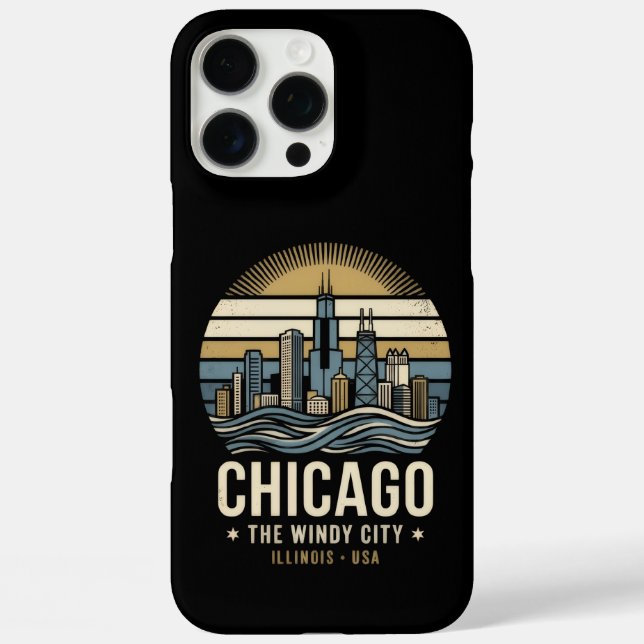 Chicago Retro-Skyline-Reisedesign Case-Mate iPhone Hülle (Rückseite)