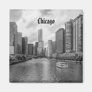 Chicago River And Trump Tower Grayscale Magnet