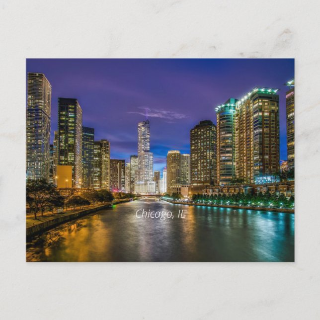 Chicago River at Sunset, mit einem Aufdruck verseh Postkarte (Vorderseite)