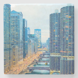 Chicago River bei Dusk Steinuntersetzer