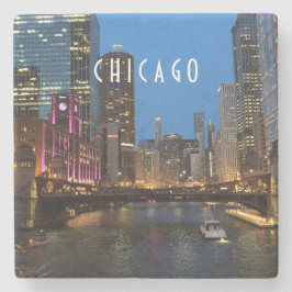 Chicago River bei Nacht Steinuntersetzer