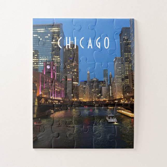 Chicago River bei Night Kids Jigsaw Puzzle (Vertikal)