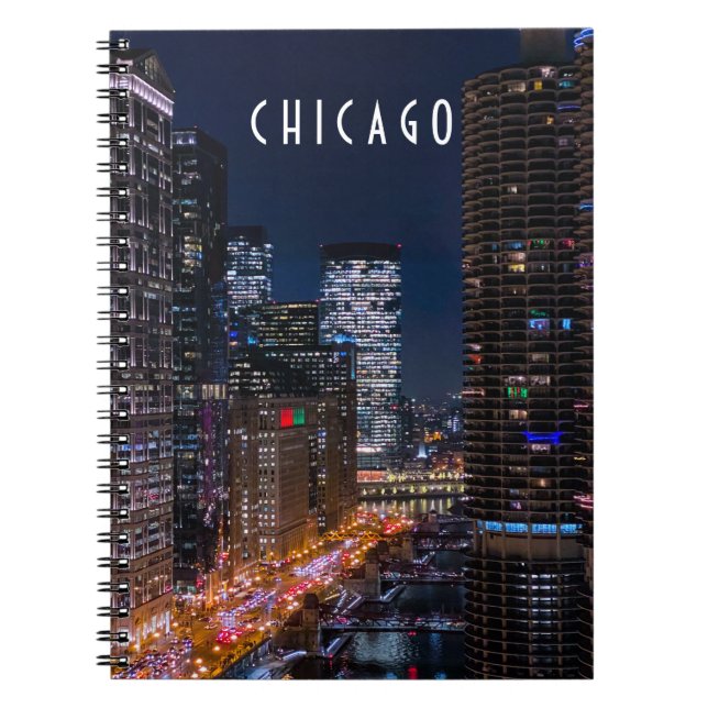 Chicago River bei Night Spiral Foto Notebook Notizblock (Vorderseite)