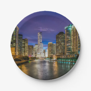 Chicago River bei Sunset Pappteller