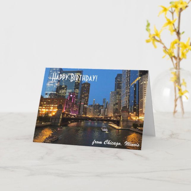 Chicago River Happy Birthday Card Karte (Gelbe Blume)